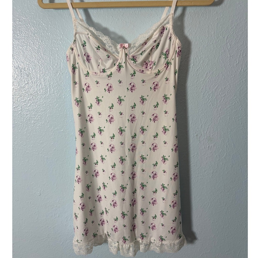 Nina Bonheur Floral Slip Dress Small Lace Underwire Mini Coquette Cottagecore